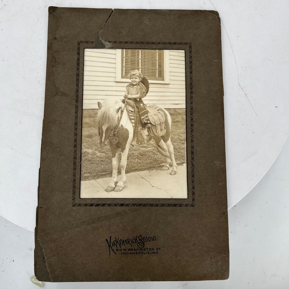 Antique 1917-30 Kirkpatrick Indianapolis Child on Pony Photo Horse Western 8x5